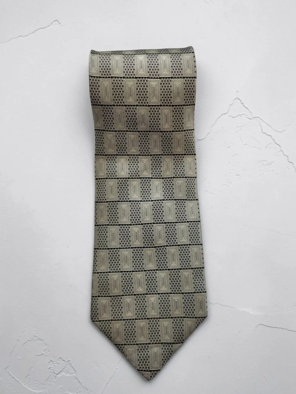 Vintage D'Amante Champagne Beige & Black Silk Tie
